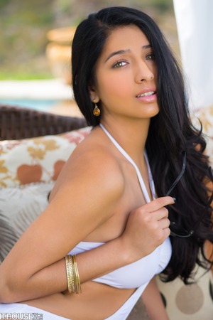 Megan Salinas Tanned Latina In A White Bikini On The Patio - PENTHOUSE nude pic 04